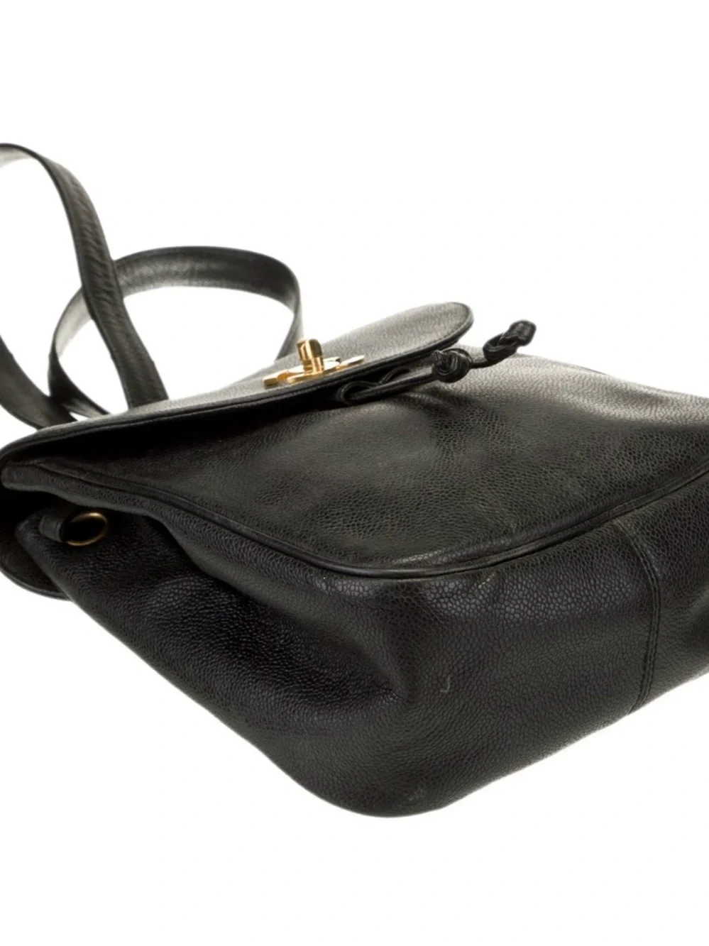 Authentic Chanel Black Caviar Leather Backpack with Gold CC Twist Lock